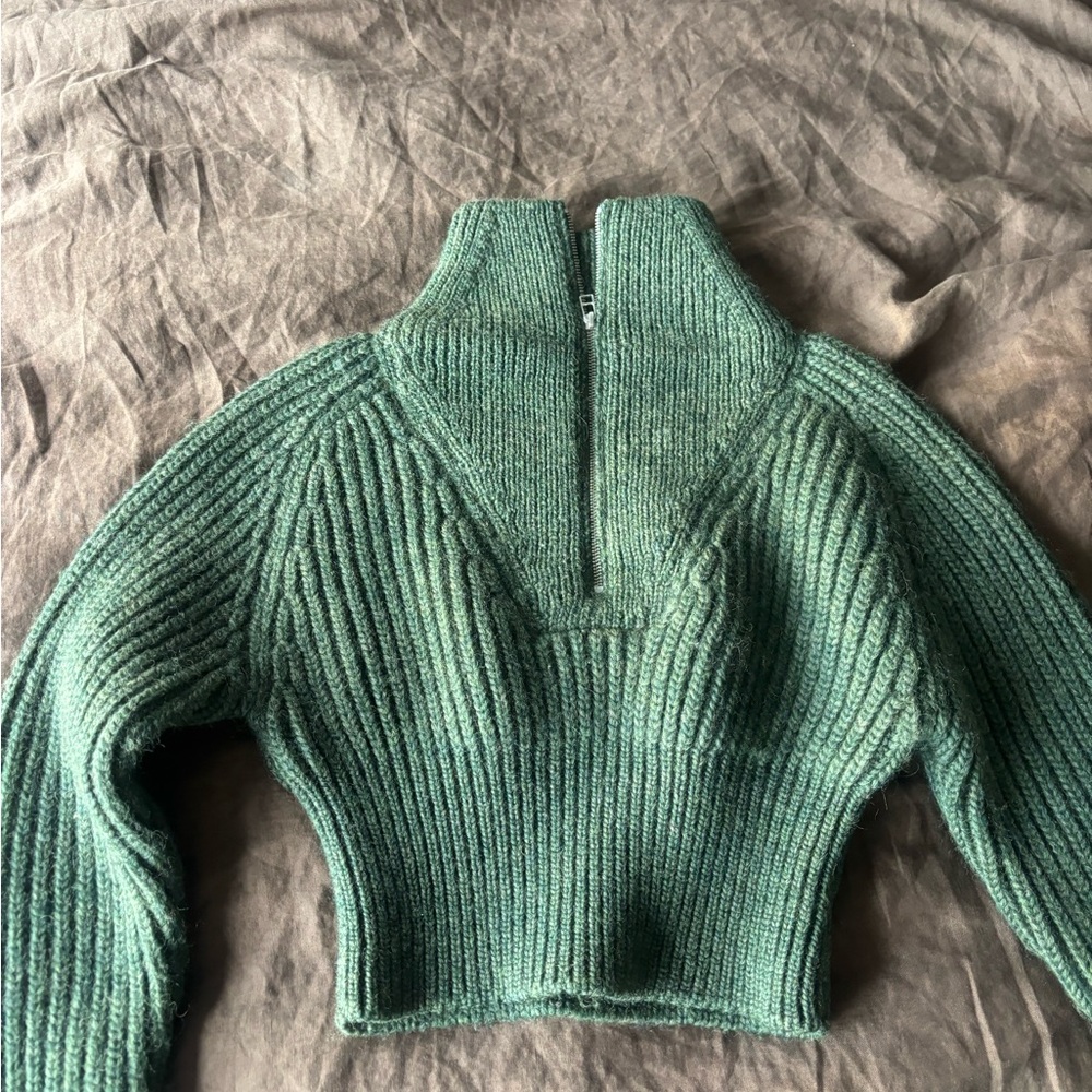 JACQUEMUS Risoul cropped ribbed merino wool half-zip sweater - Army green